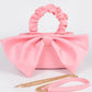 Nylon Top Handle Bag With Bow Front Clutch