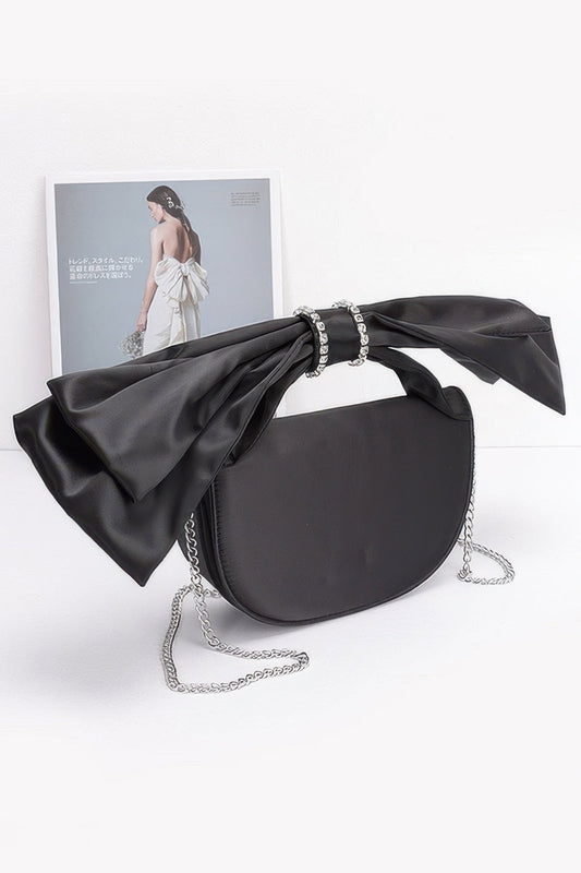 Oversized Bow Handle Satin Crossbody Bag