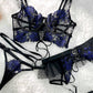 Black&Blue Lace Tie Adjustable Sculpting Body Lingerie Set