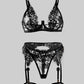 Black Embroidered Sexy Push Up Lingerie Set