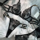 Black Embroidered Sexy Push Up Lingerie Set