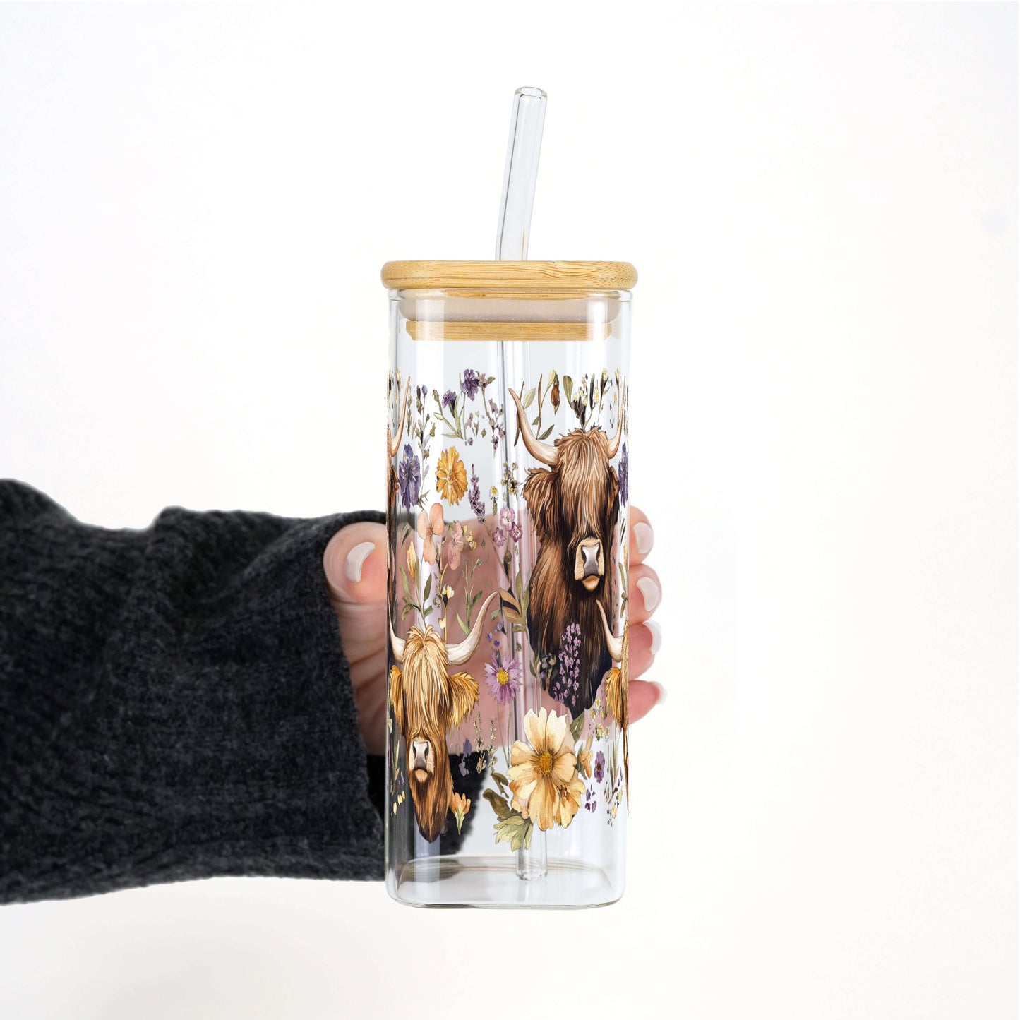 Wildflower Highland Cow With Lid and Straw