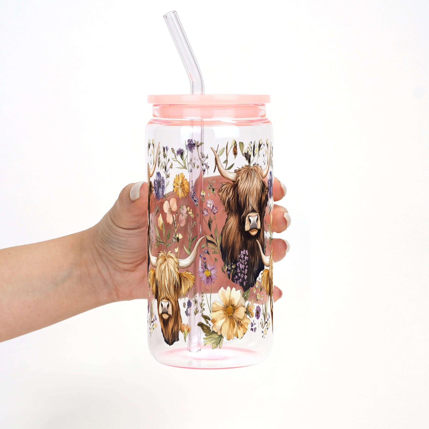 Wildflower Highland Cow With Lid and Straw