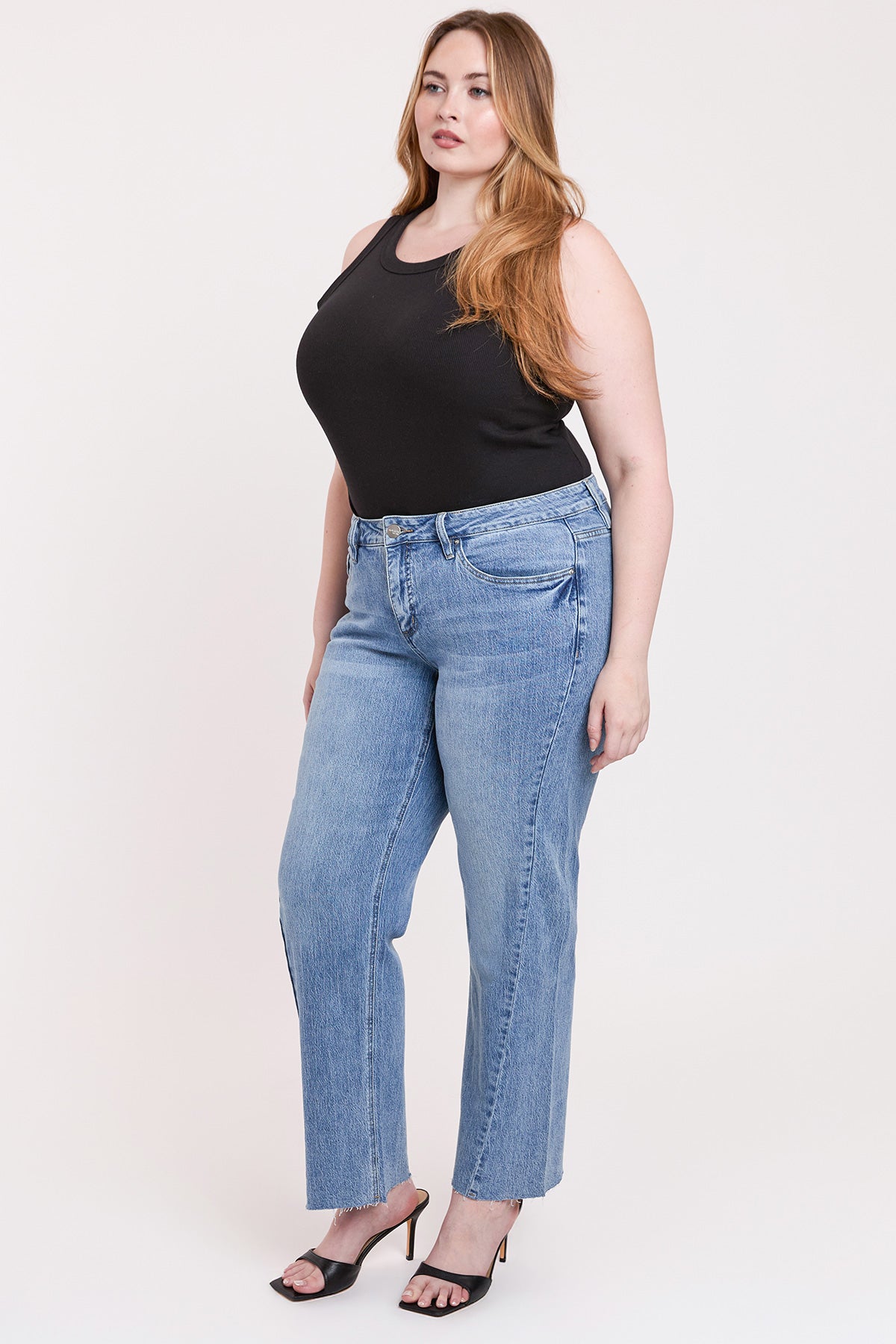 Luxe Wide Leg Jeans with Raw Hem