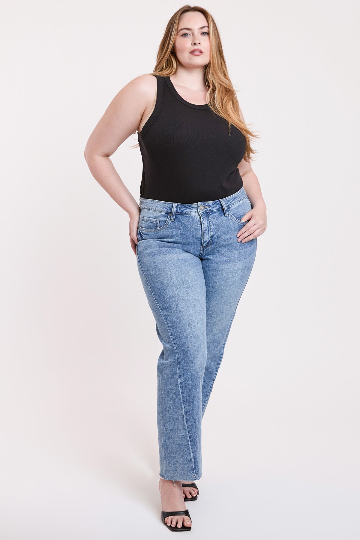 Luxe Wide Leg Jeans with Raw Hem