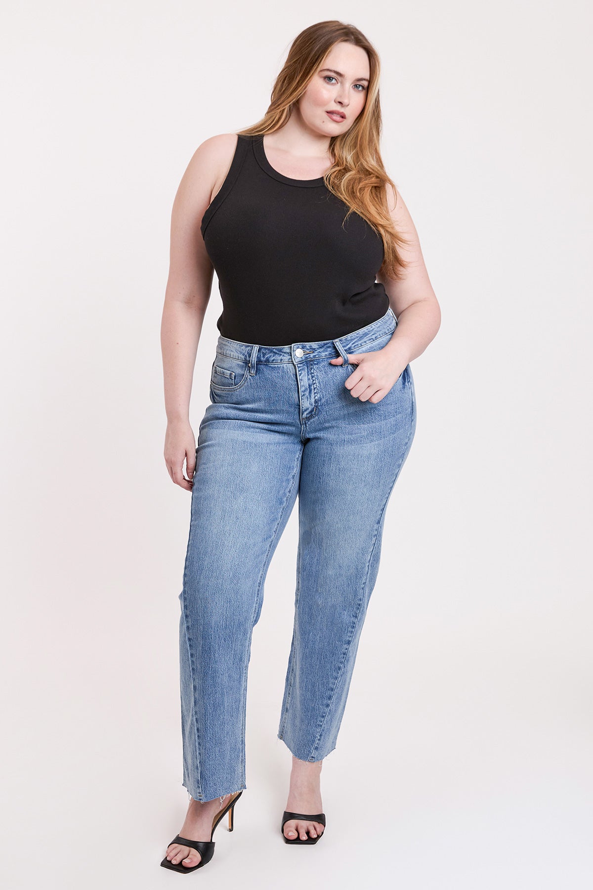 Luxe Wide Leg Jeans with Raw Hem