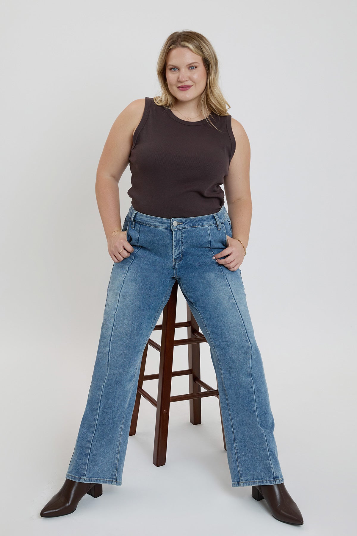 Front Seam Wide Leg Jeans