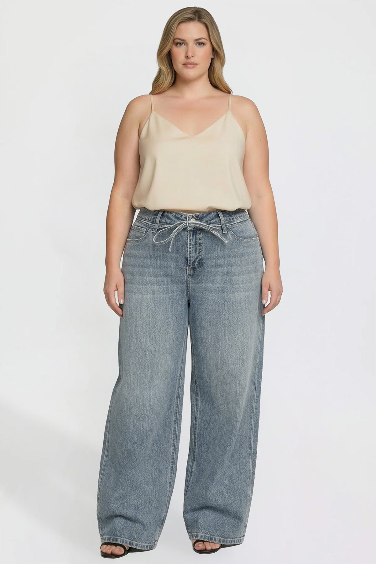 Luxe Wide Leg Tie Front Jeans