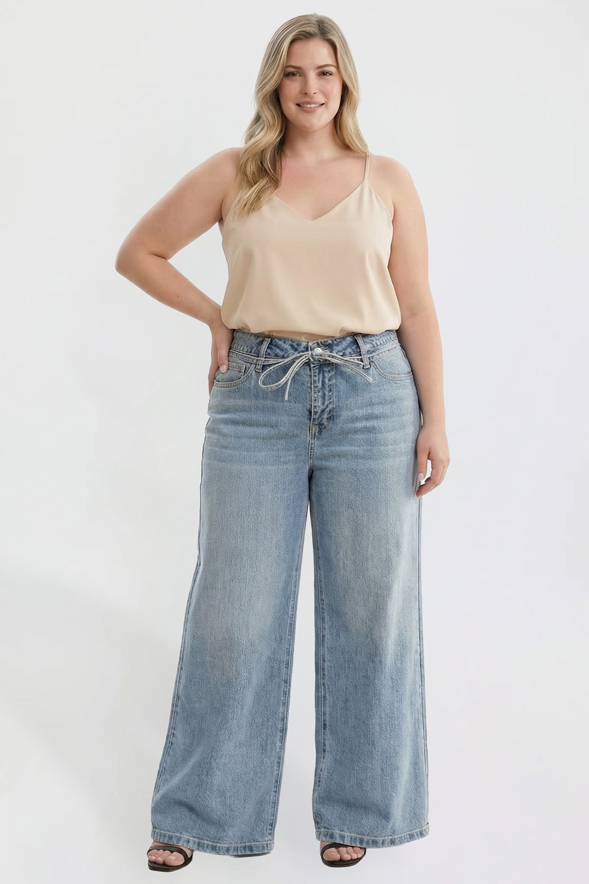 Luxe Wide Leg Tie Front Jeans