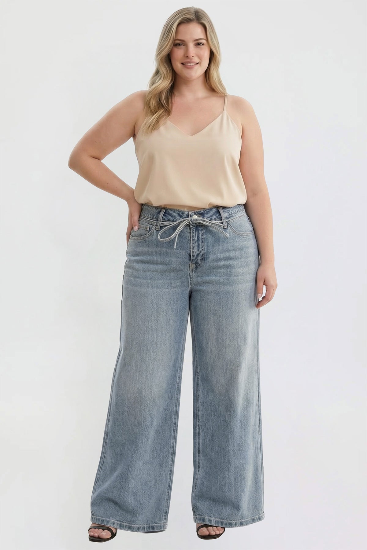 Luxe Wide Leg Tie Front Jeans