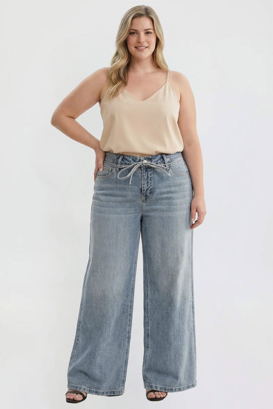 Luxe Wide Leg Tie Front Jeans