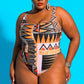 Tribal Printed High Cut One Piece Swimsuit