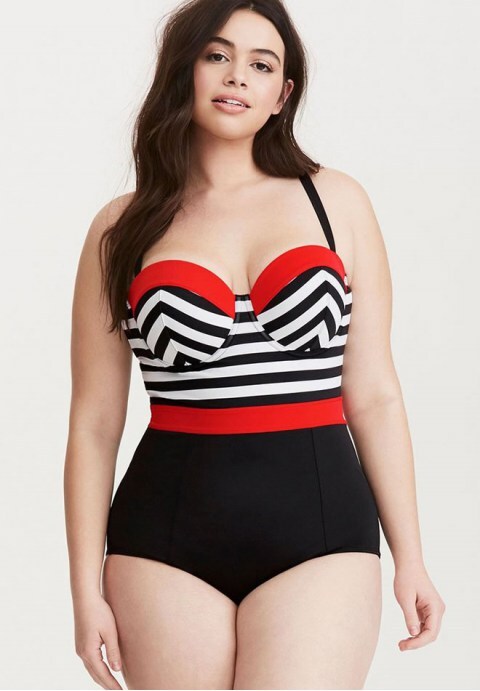 Stripe Bandeau Bodice One Piece Swimsuit