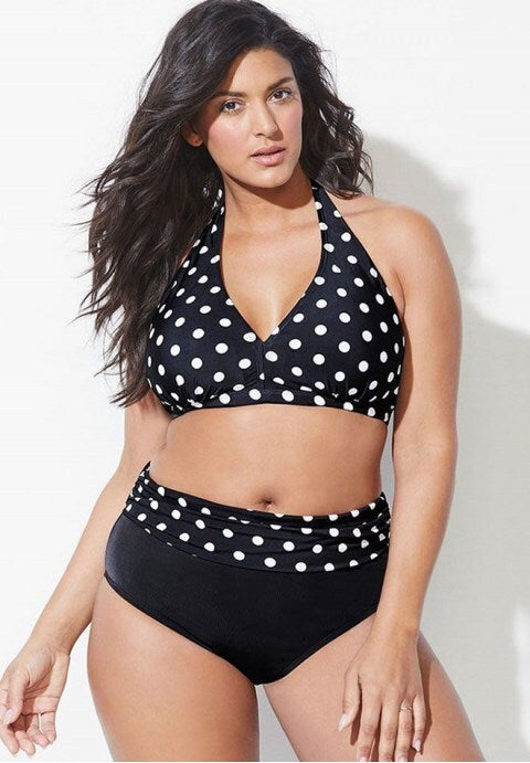 Polka Dots Halter High Waisted Bikini Swimsuit