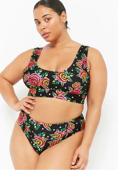 High Leg High Waist Rose Crop Tank Bikini Swimsuit