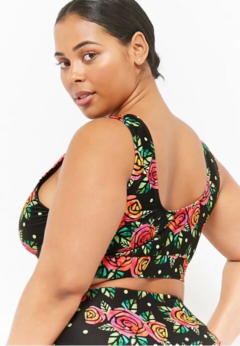 High Leg High Waist Rose Crop Tank Bikini Swimsuit