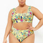 High Leg High Waist Floral Crop Tank Bikini Swimsuit