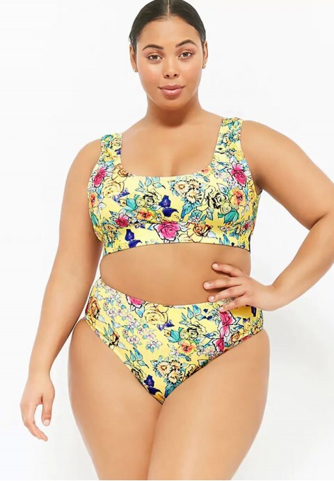 High Leg High Waist Floral Crop Tank Bikini Swimsuit