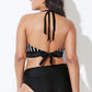 Striped V Neck Halter High Waisted Bikini Swimsuit
