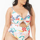 Floral Print Cutout High Leg One Piece Swimsuit