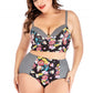 Striped And Flower Underwire Two Piece Swimsuit