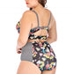 Striped And Flower Underwire Two Piece Swimsuit