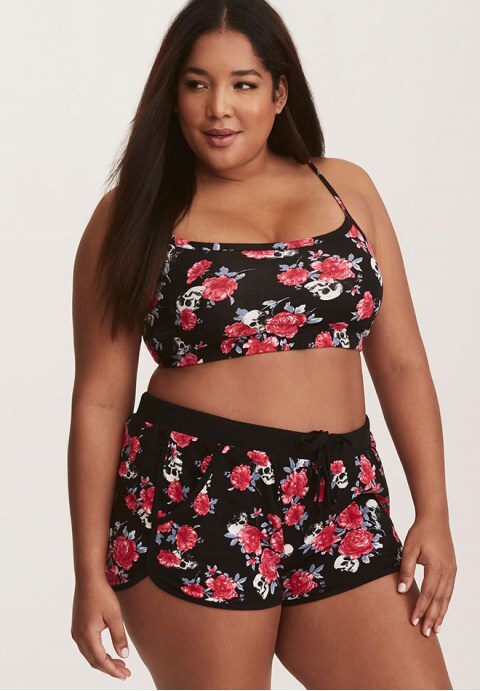 Floral Racerback Crop Tank Boyshort Bikini Swimsuit