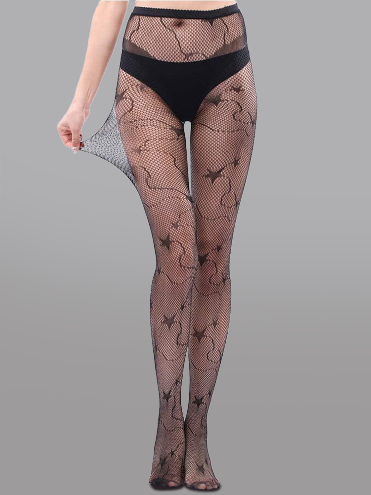 Star-Decorated Mesh Tights