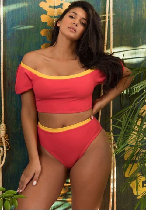 Off Shoulder High Waist High Leg Bikini Swimsuit