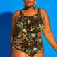 Plus Size Cutout Abstract Printed One Piece