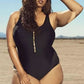 Mesh Side Zipper Front One Piece Swimsuit
