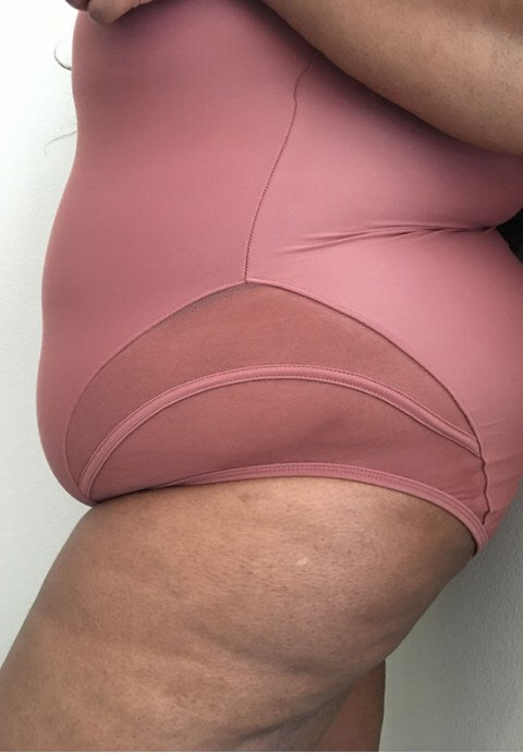 Mesh Side Zipper Front One Piece Swimsuit