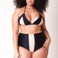 Contrast Stripe Slide Triangle High Waist Bikini Swimsuit