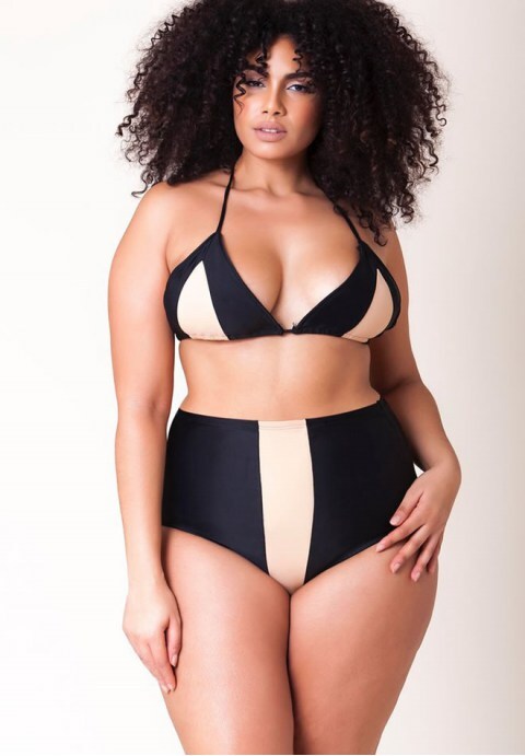 Contrast Stripe Slide Triangle High Waist Bikini Swimsuit