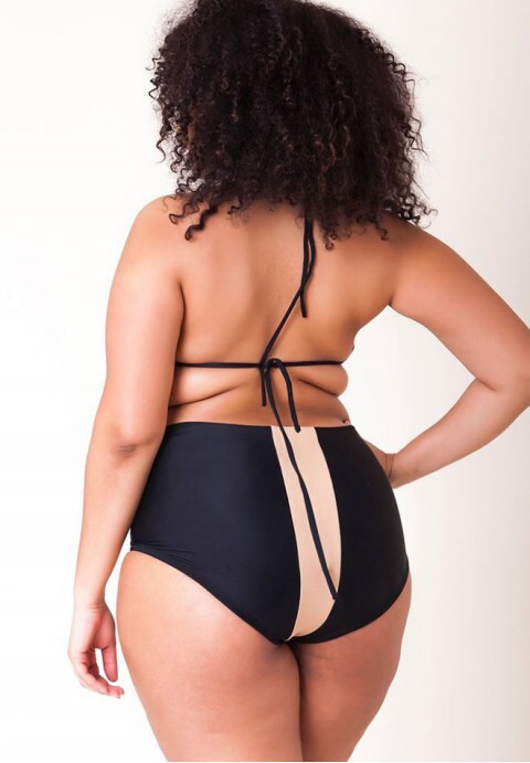 Contrast Stripe Slide Triangle High Waist Bikini Swimsuit