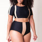 Contrast Stripe Sleeved Crop High Waist Bikini Swimsuit