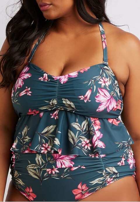 Boho Floral Ruffle Halter High Waist Bikini Swimsuit