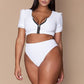 Mesh Sleeved High Waist High Leg Crop Bikini Swimsuit