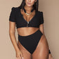 Mesh Sleeved High Waist High Leg Crop Bikini Swimsuit