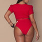 Mesh Sleeved High Waist High Leg Crop Bikini Swimsuit