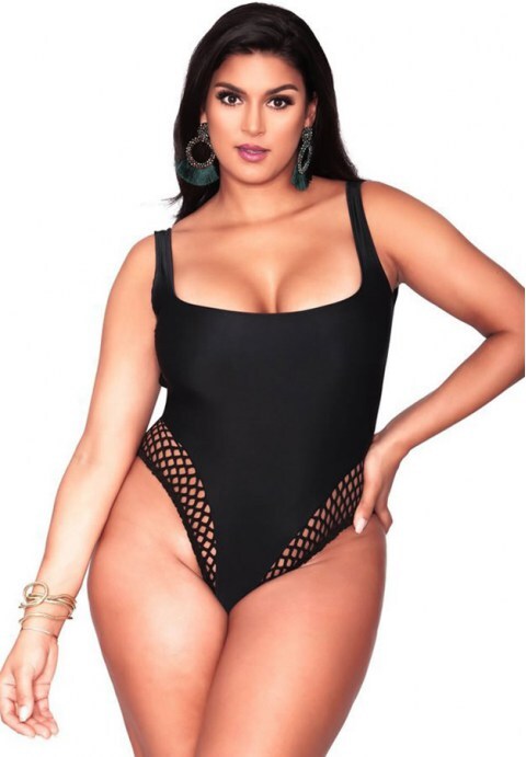 Low Back Eyelet Detail High Cut One Piece Swimsuit