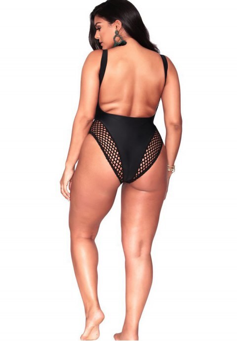 Low Back Eyelet Detail High Cut One Piece Swimsuit