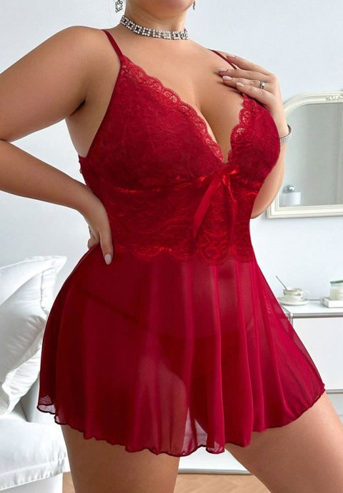 Plus Size Alluring Lace Babydoll Set