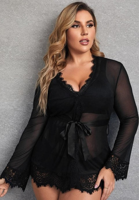 Eyelash Lace Robe and G-String