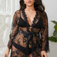 Plus Size Romantic Black Lace Kimono Robe