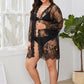 Plus Size Romantic Black Lace Kimono Robe