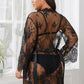Plus Size Romantic Black Lace Kimono Robe