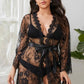 Plus Size Romantic Black Lace Kimono Robe