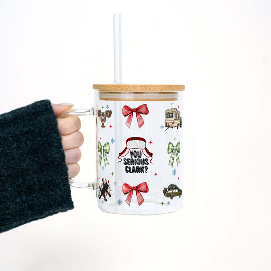 You Serious Clark 17oz Glass Mug With Lid and Straw