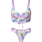 Purple Florals Embroidery Bustier  Lingerie Set